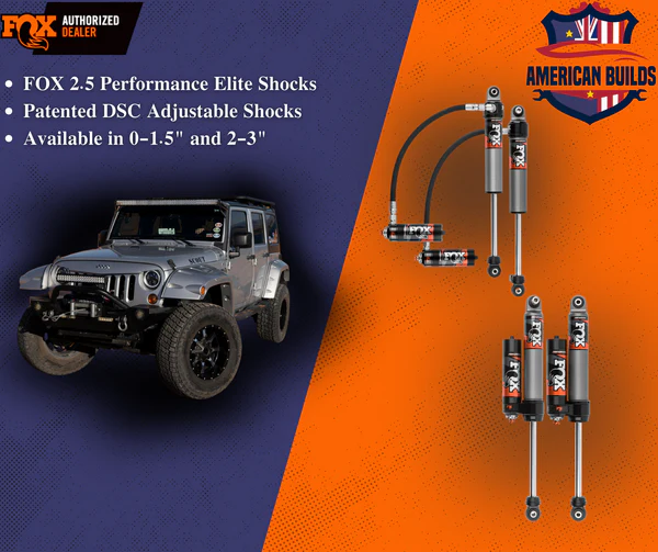 FOX 2.5 Performance Elite DSC Adjustable Shocks - Jeep Wrangler JK 2007-2018